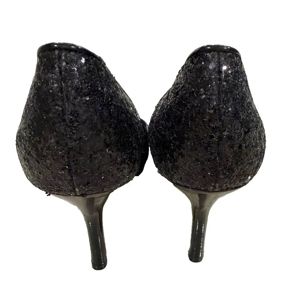Nina - Black Sparkle Glitter Bling Pumps - 4.25